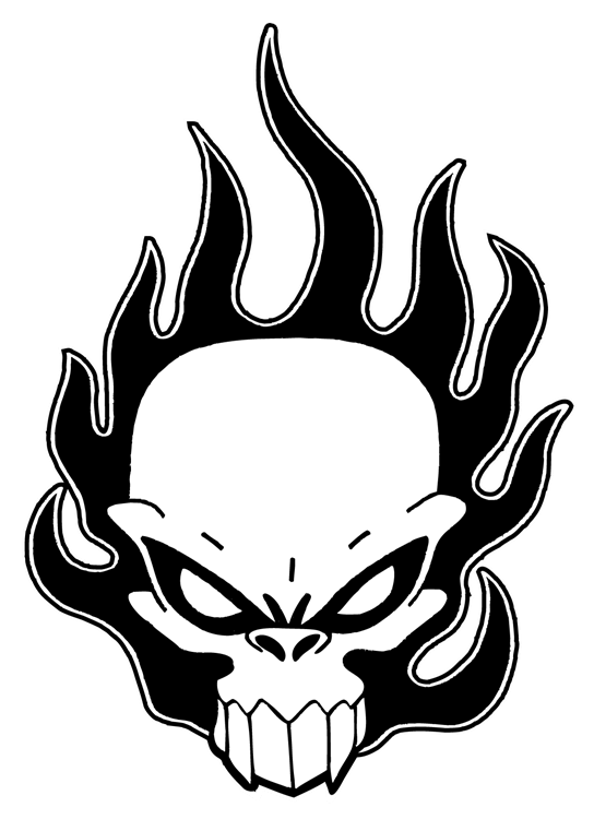 Black and White Flaming Skull