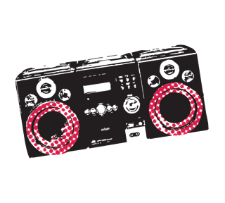 Boom Box Black and White Sticker