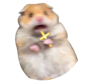 Scared Hamster Meme with Cross Sticker