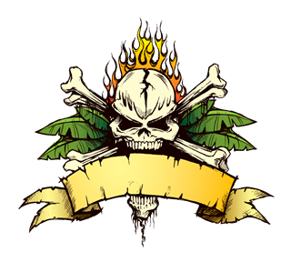 Flaming Skull Crossbones Banner Sticker